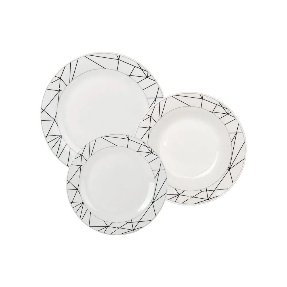 Bella Fiore 18-delige Luxe Serviesset van Porselein – Witte Bordenset AR-76 voor 6 Personen – Soep-, Diner- en Dessertbord...