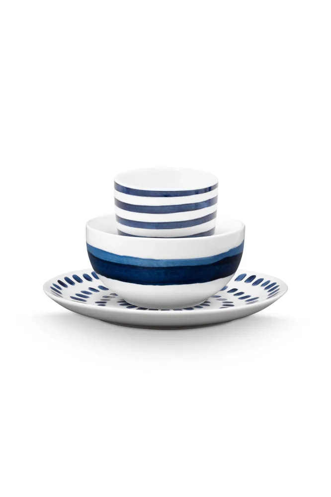 vtwonen - Painted Ontbijtset - Blauw, Wit - Porselein - Set van 3