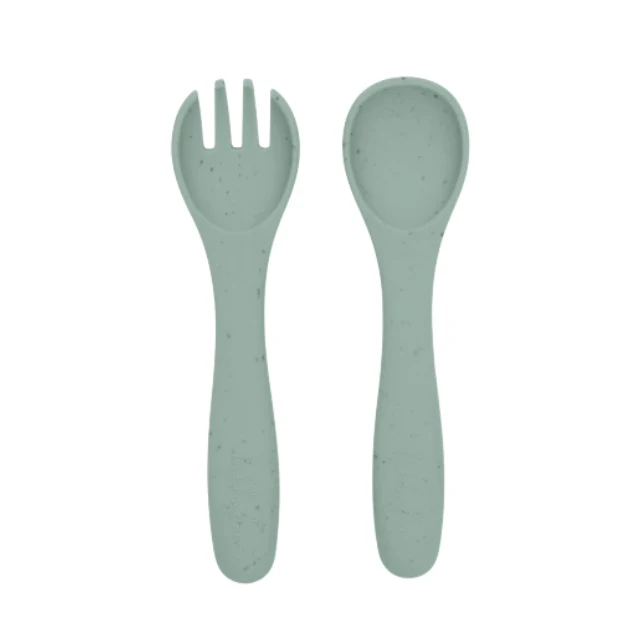 Cuchara y Tenedor Platinum Silicon | Menta - Kikkaboo