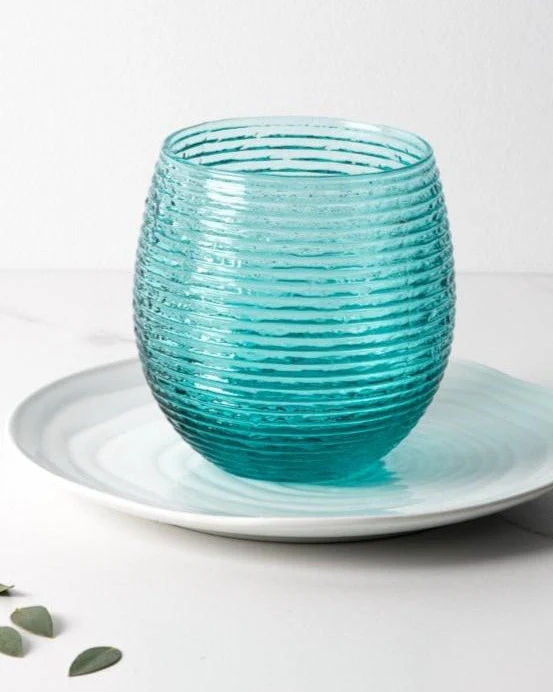 Set van 6 glazen + kan Reeded Turquoise IVV