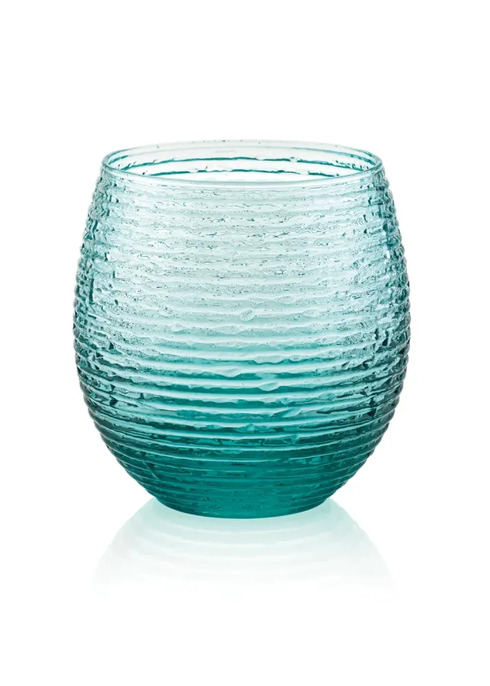 Set van 6 glazen + kan Reeded Turquoise IVV