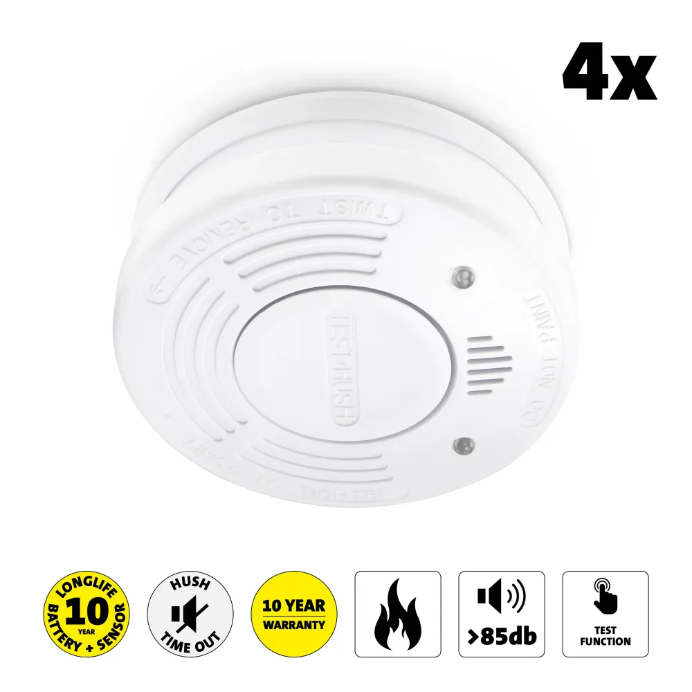 Alecto SA-110 QUAD - Rookmelder met 10 jaar sensor en batterij, 4 pack