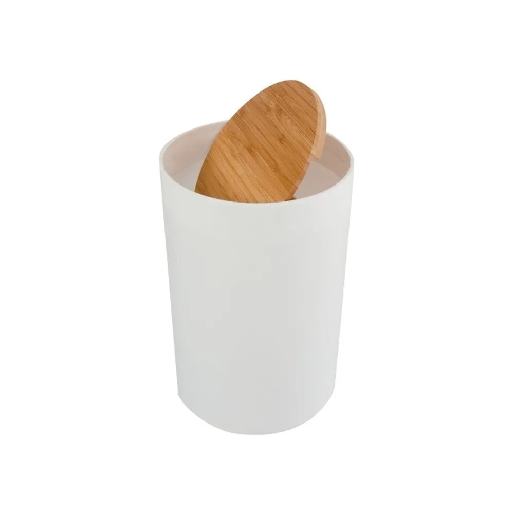 5L polypropylene and bamboeplant trash can model Oslo - White