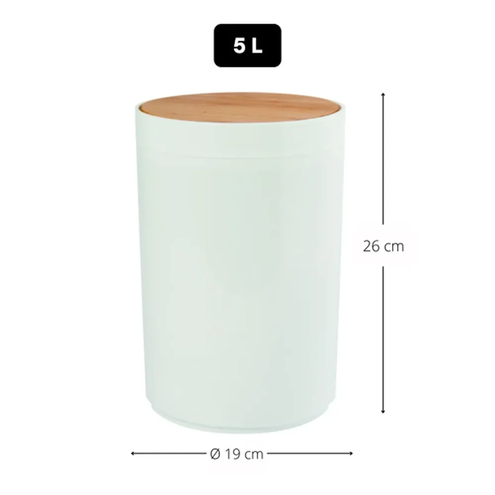 5L polypropylene and bamboeplant trash can model Oslo - White