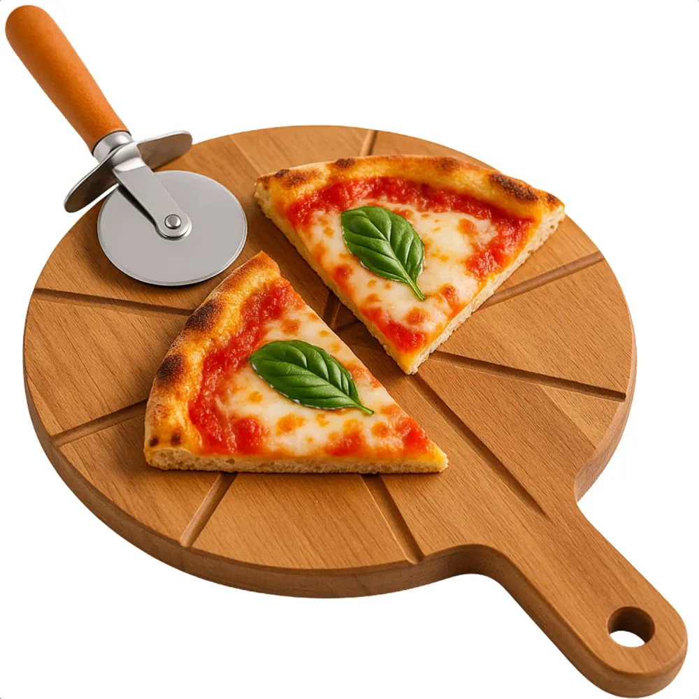 Cheqo® Pizza Snijplank - Pizzaplank - Pizza Plank - Acaciahout Snijplank - Pizzabord Met Groeven - Pizzasnijder Inbegrepen...