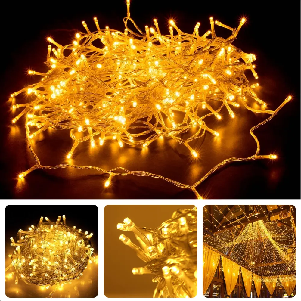 Cheqo® LED Kerstverlichting - Kerstboomverlichting - Kerstlampjes - Warm Wit - 13.5m Transparant Snoer - Voor Binnen en Bu...