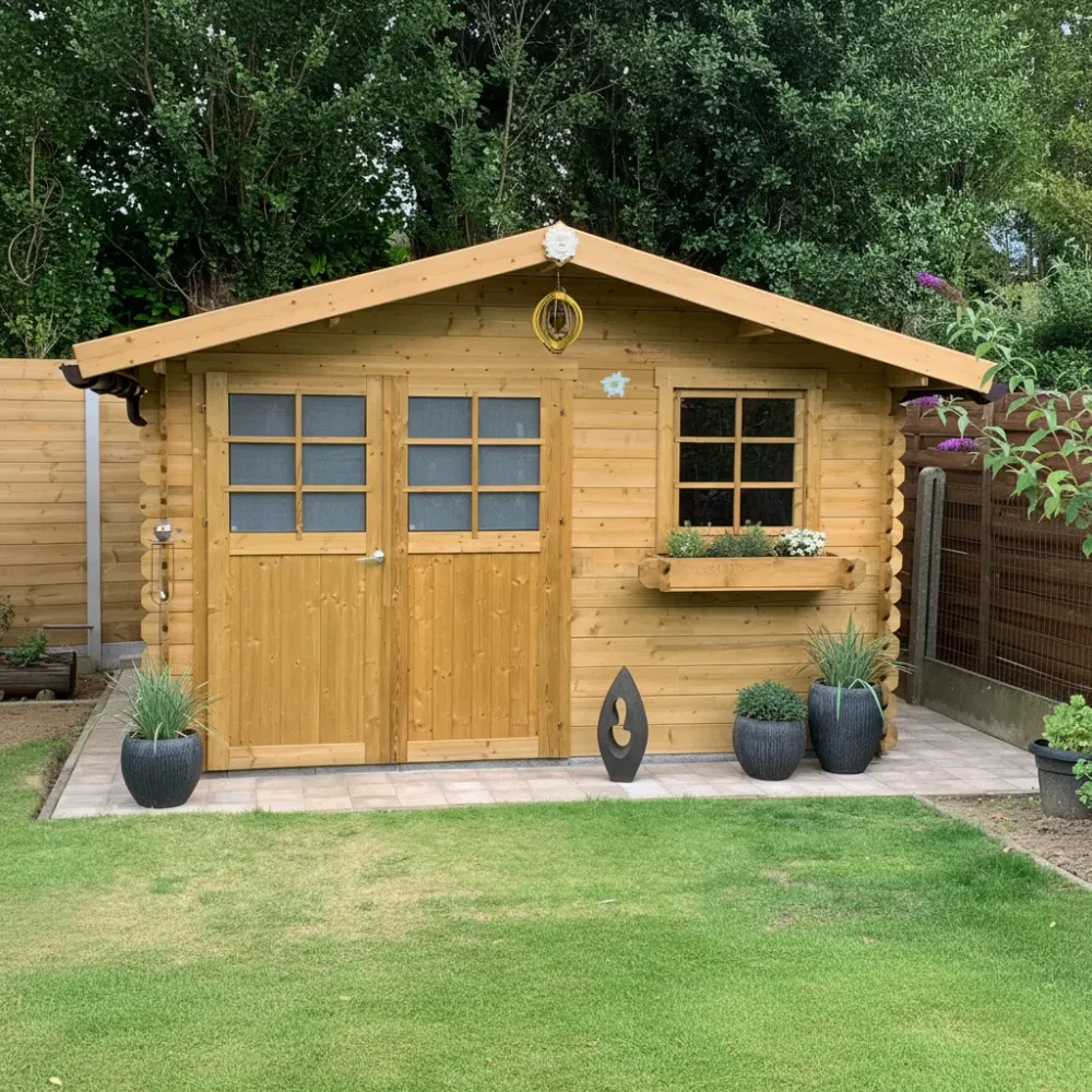 Tuinhuis Chimay - 3,58 x 2,98 m - behandeld - gecertificeerd Noords vurenhout - dubbele deur met ramen