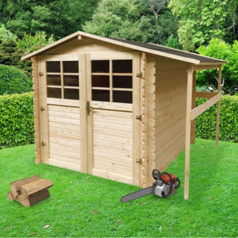 Tuinhuis Céline – met houtopslag – 1,98 x 1,98 + 0,5 m – gecertificeerd Noords vuren – deur met ramen