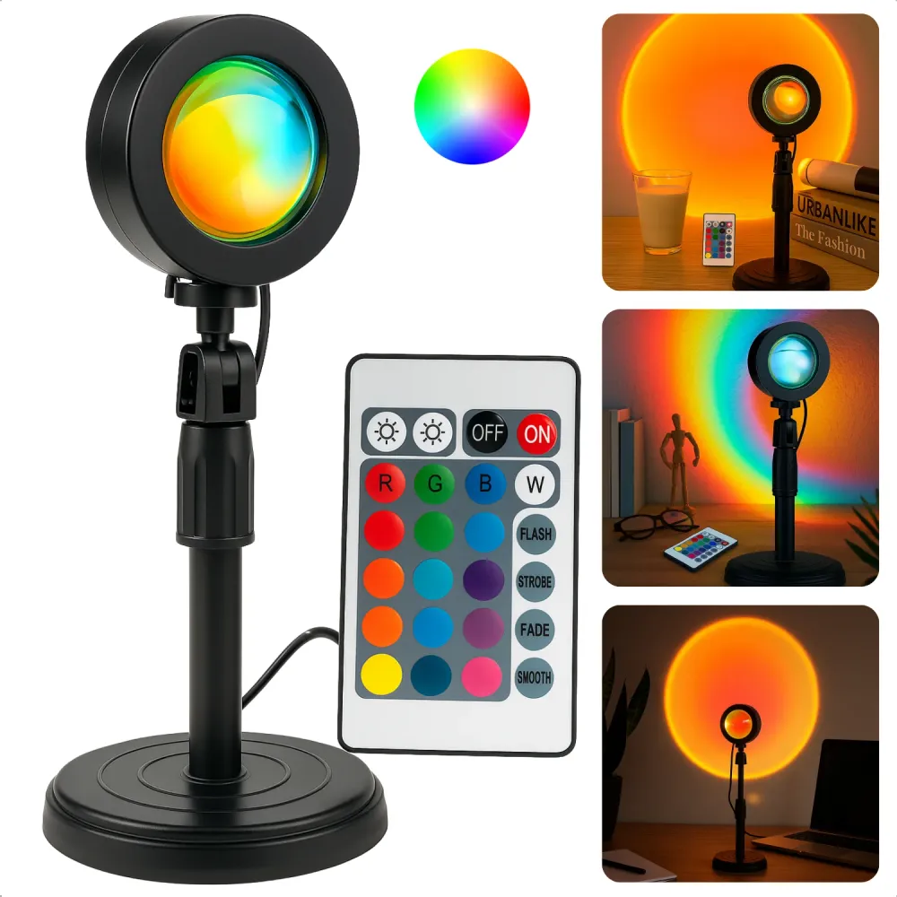 Cheqo® Sunset Lamp - 16 Kleuren - LED Projectorlamp - Afstandsbediening - Sfeerverlichting - RGB Lamp - Dimbare LED - USB-...
