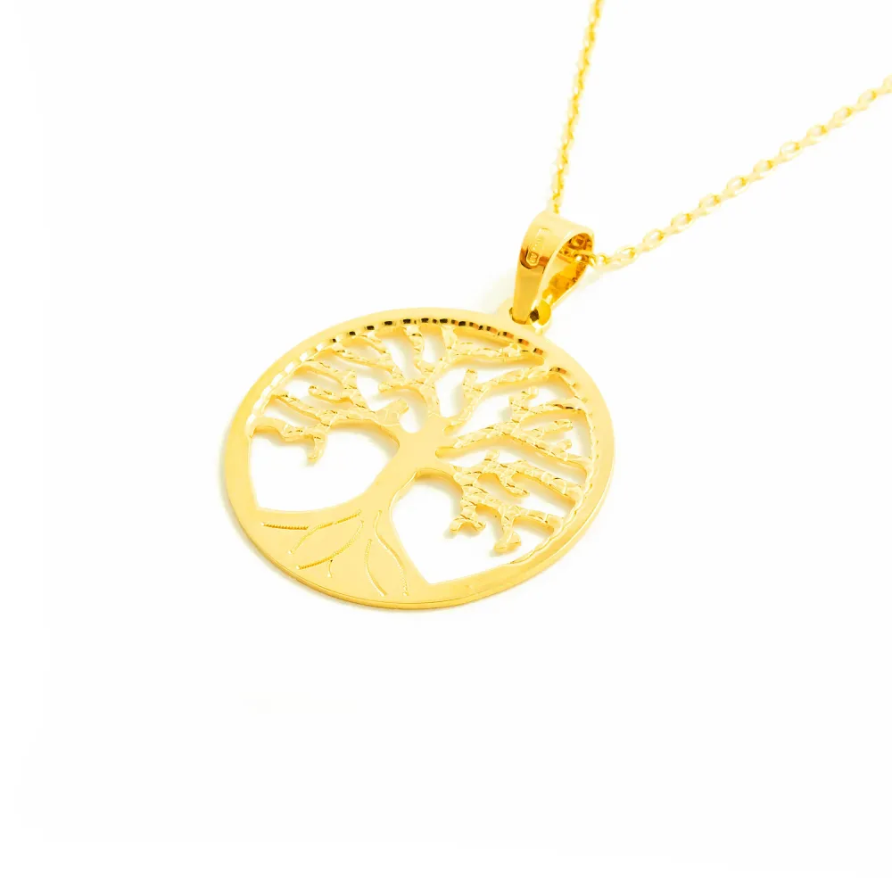 18ct Goudgeel Gold Tree Life pendant shine and texture