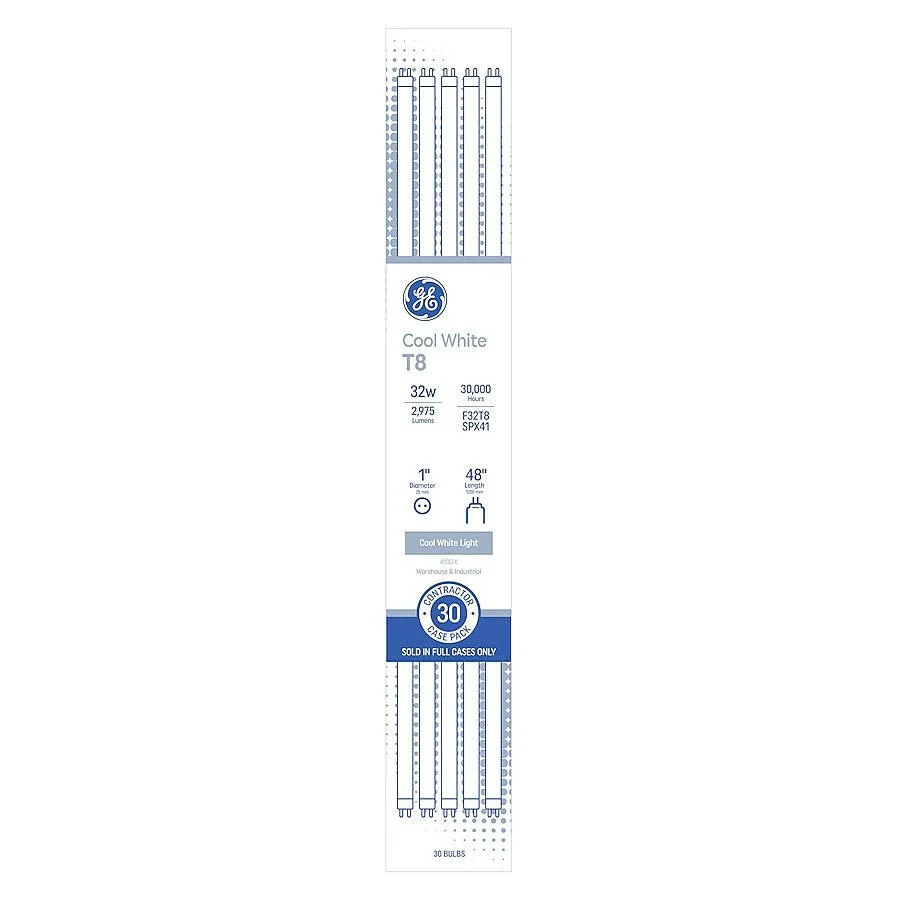 GE 32-Watt 48- Medium Bi-pin (T8) 4100 K Cool Ivoor Fluorescent Light Bulb (30-Pack)