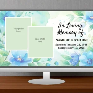 Blue Florals Electronisch Funeral Program Slideshow Template