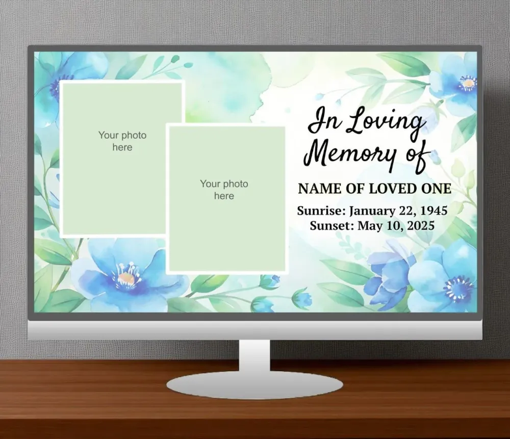Blue Florals Electronisch Funeral Program Slideshow Template