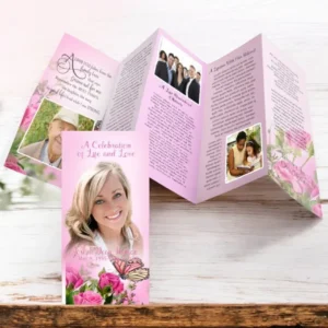 Blush Roses Accordion Fold Funeral Program Design & Print (Pack 50)
