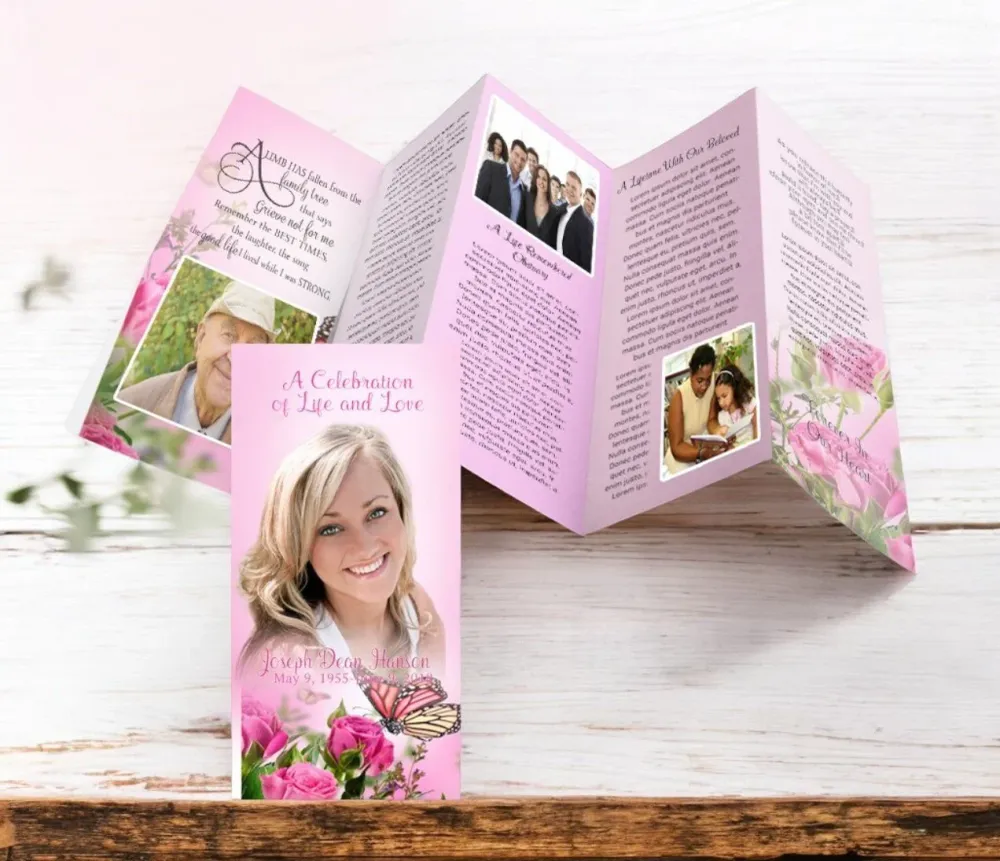 Blush Roses Accordion Fold Funeral Program Design & Print (Pack 50)