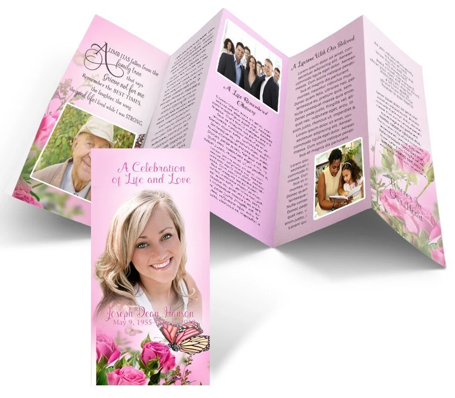 Blush Roses Accordion Fold Funeral Program Design & Print (Pack 50)