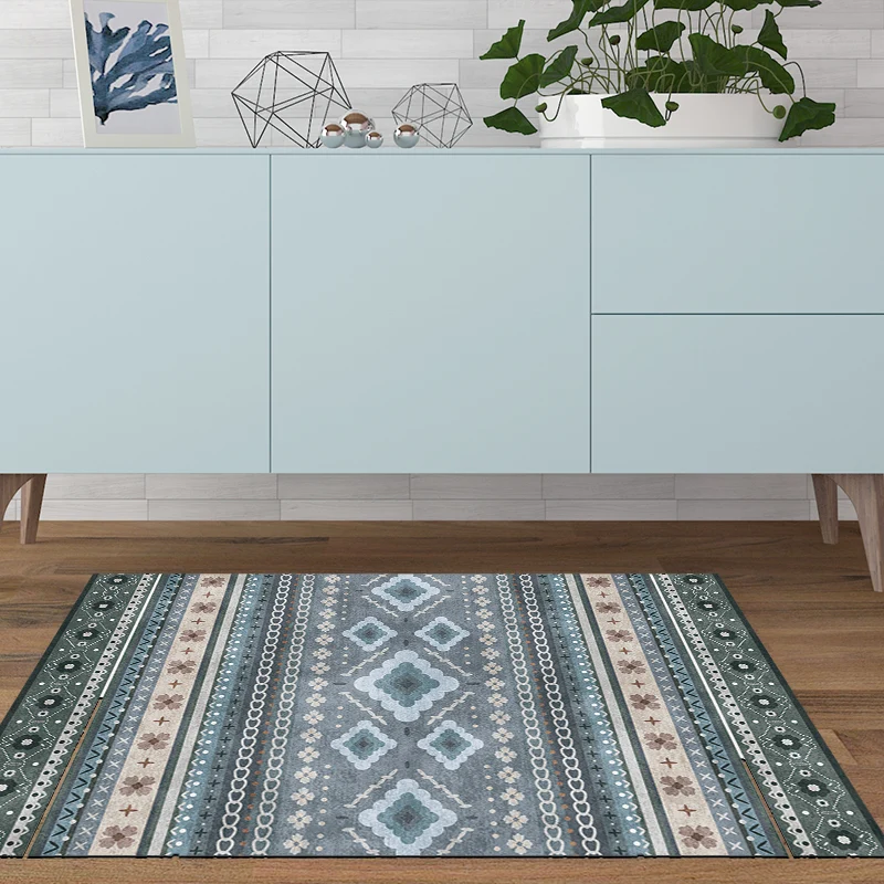 Boho-Chic Floral Chain Cross Rug Blauw Bohemian Carpet Polyester Washable Carpet Bedroom Grey
