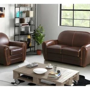 Clubfauteuil van leer met lived- aspect BAUDOIN - bruin
