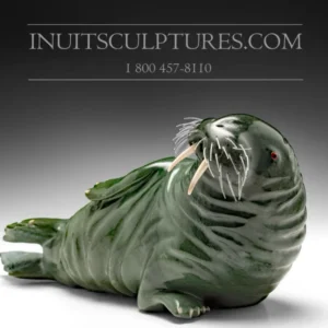 12" Dark Green Basking Walrus Famous Jimmy Iqaluq