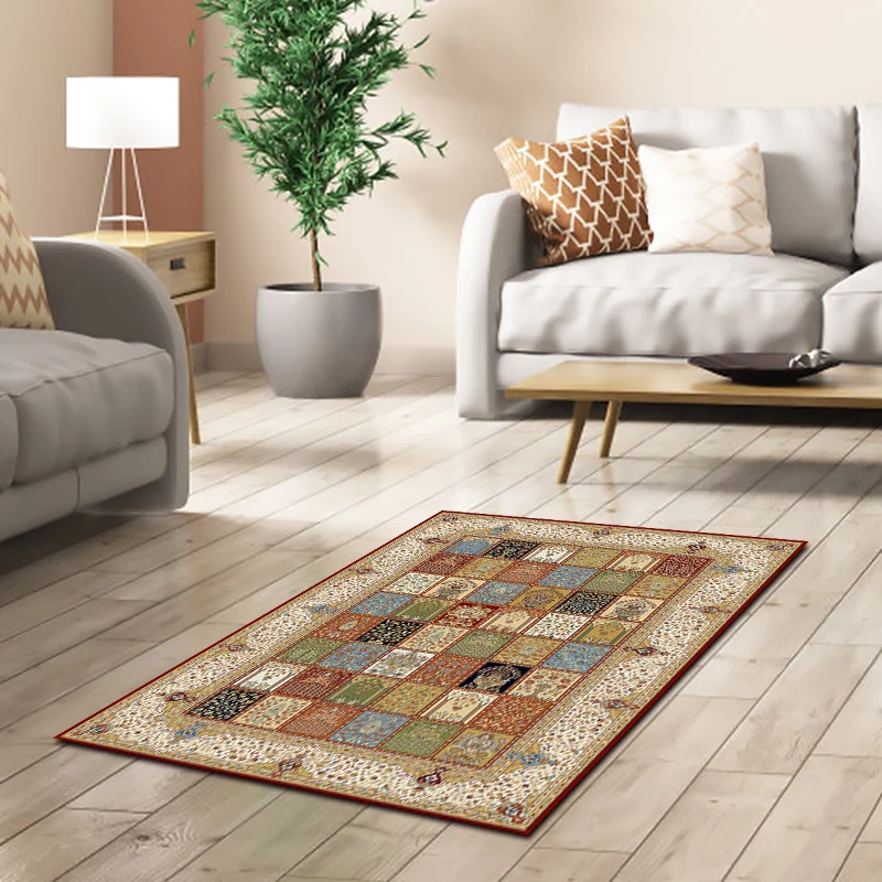 Moroccan Floral Rectangle Pattern Rug Ivory Polyesterstof Carpet Washable Area Rug Living Room Ginger
