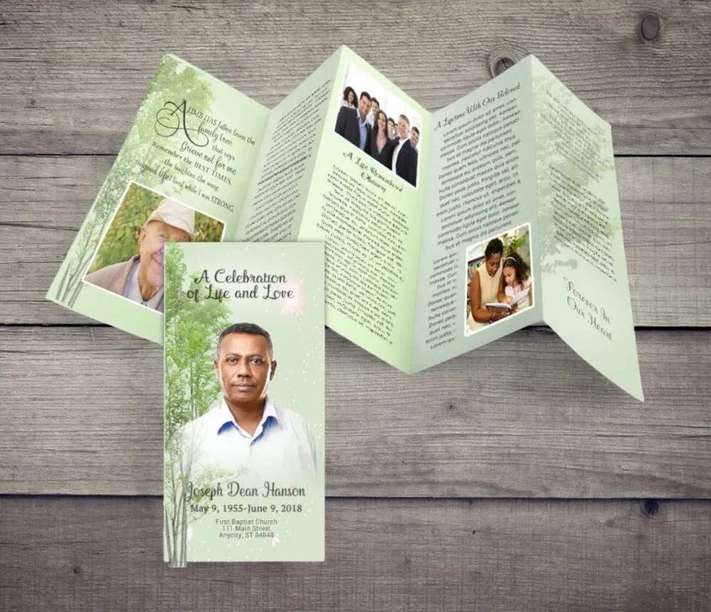 Ongewijzigd Trees Accordion Fold Funeral Program Design & Print (Pack 50)