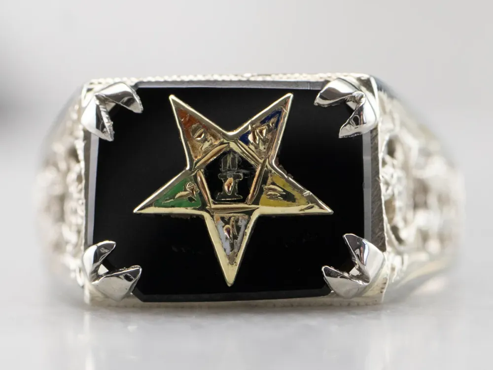 Onyx 1920s Enamel Eastern Star Ring
