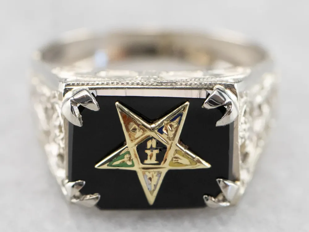 Onyx 1920s Enamel Eastern Star Ring