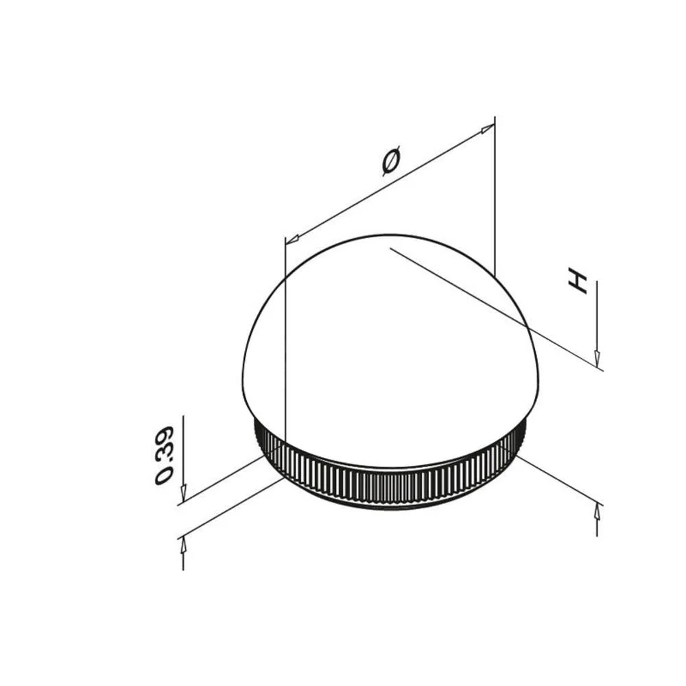 Q-railing Round Profile Handrail End Cap SIMPEL HIT, Arched) (1-1/2" Diameter) (53/64'' Height)