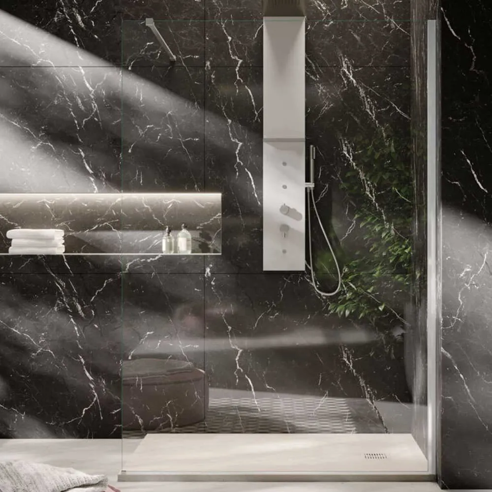 Walk shower wall custom made from 10 to 50 cm 8 mm zichtbaar crystal and bright chrome profile