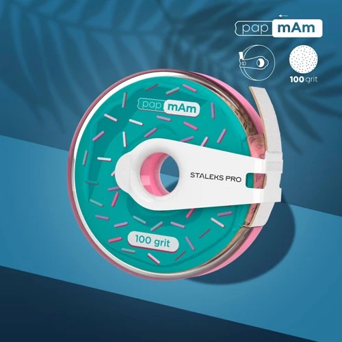 White disposable abrasive tape papmAm kunststof case Staleks Pro Expert 100 grit, ATC-100w