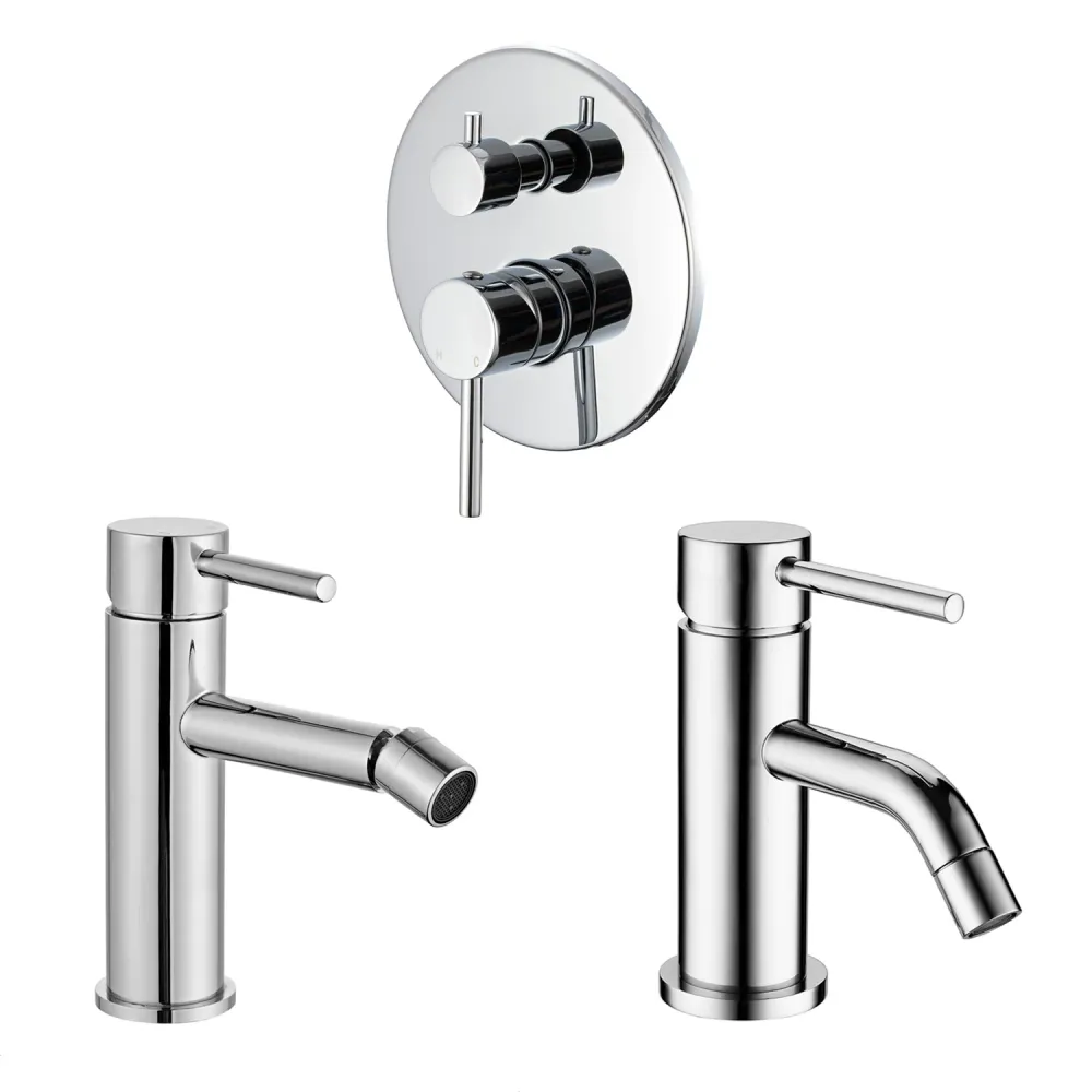Composition mixers washbasin, bidet and 3-way shower easy box Moon chrome-plated messing