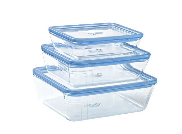 Zero Plastic - Set 3 storage boxes rectangular glass lid