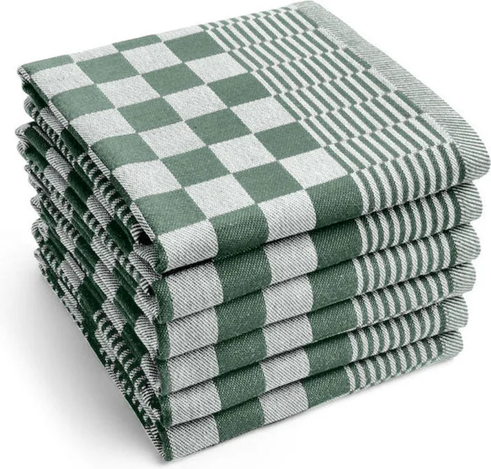 Theedoeken Geruit 65x65 cm - Set van 6 - Groen-Wit