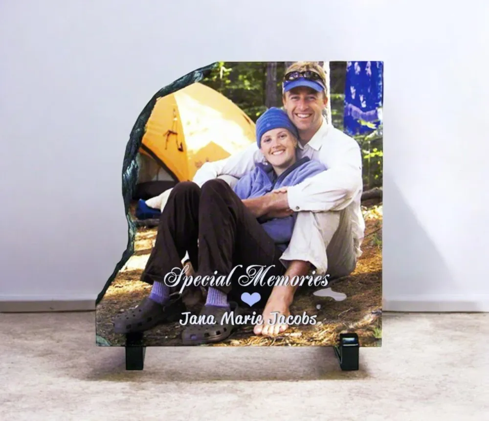 Left Contour Memorial Slate Stone Plaque Stand (Handgemaakt)