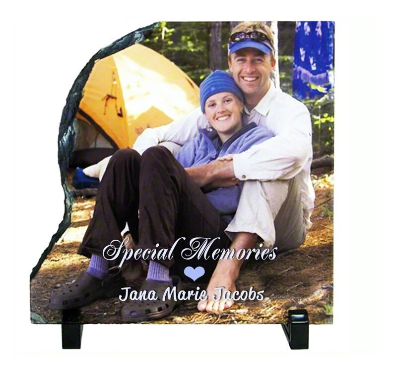 Left Contour Memorial Slate Stone Plaque Stand (Handgemaakt)