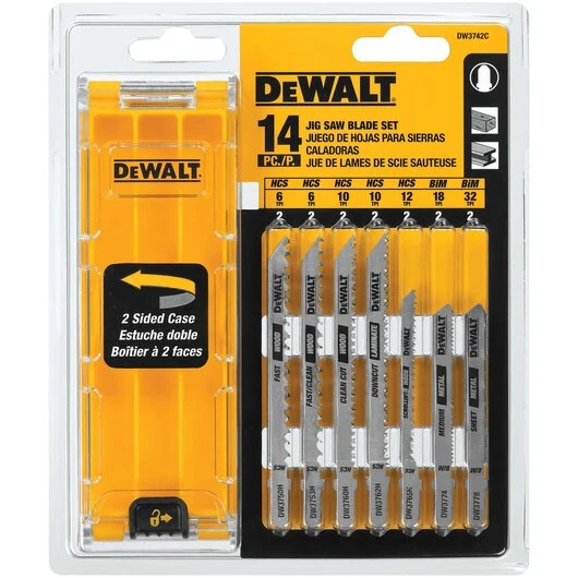 DEWALT Jigsaw Blades Set Case, T-Shank, 14-Piece met Comfortgreep