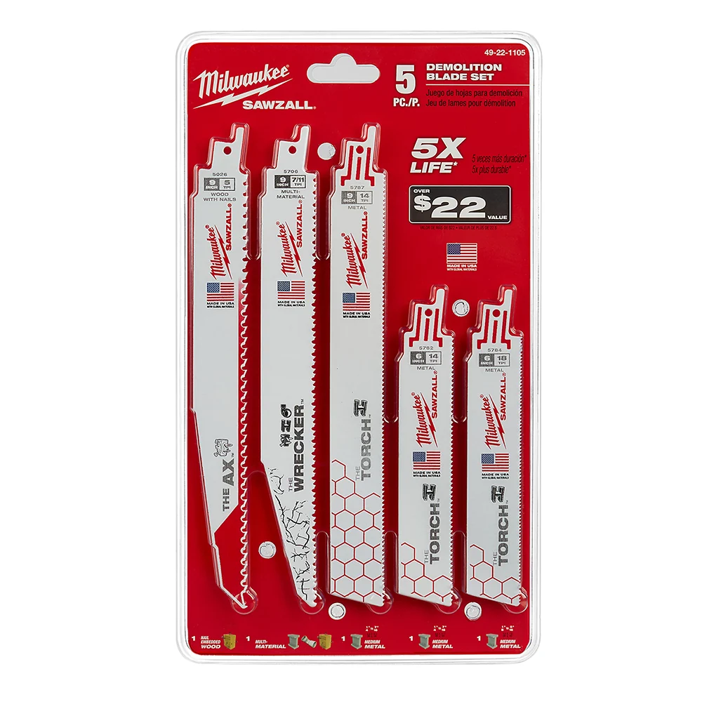 MILWAUKEE 5 PC. SAWZALL® Demolition Blade Set