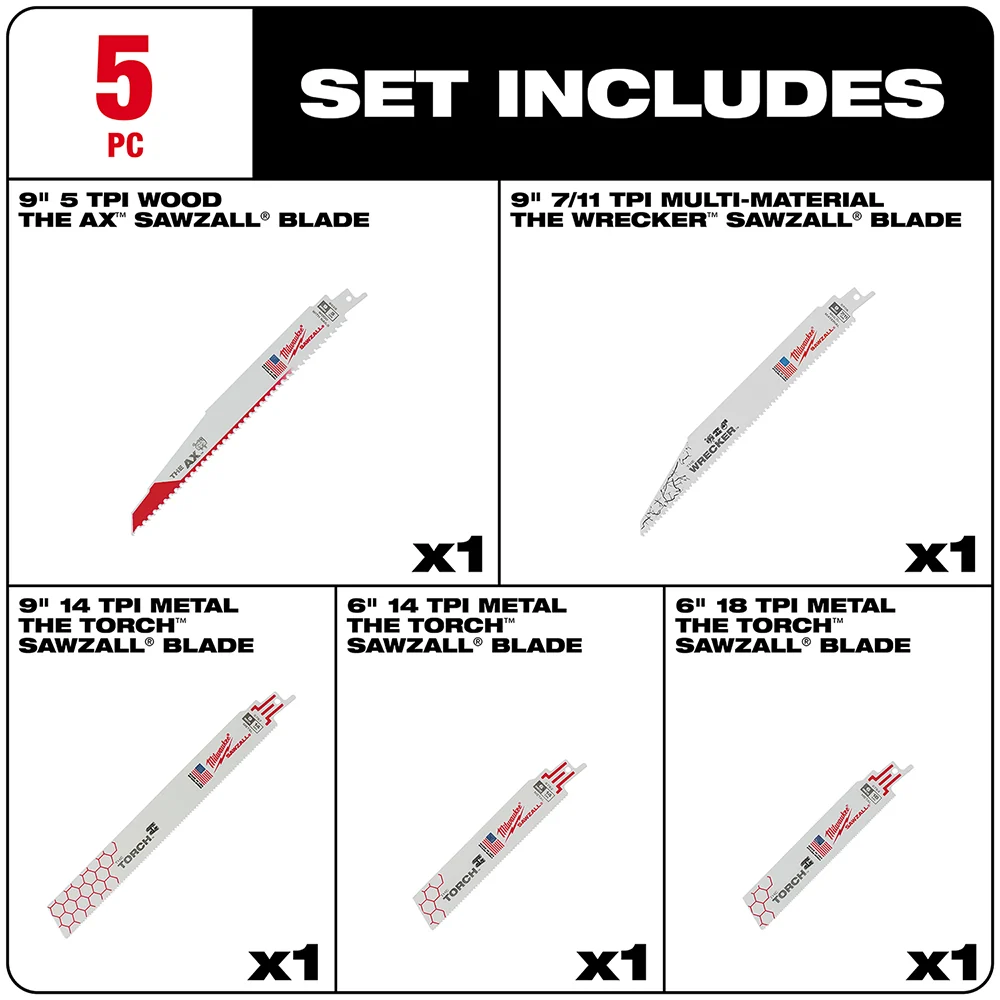 MILWAUKEE 5 PC. SAWZALL® Demolition Blade Set