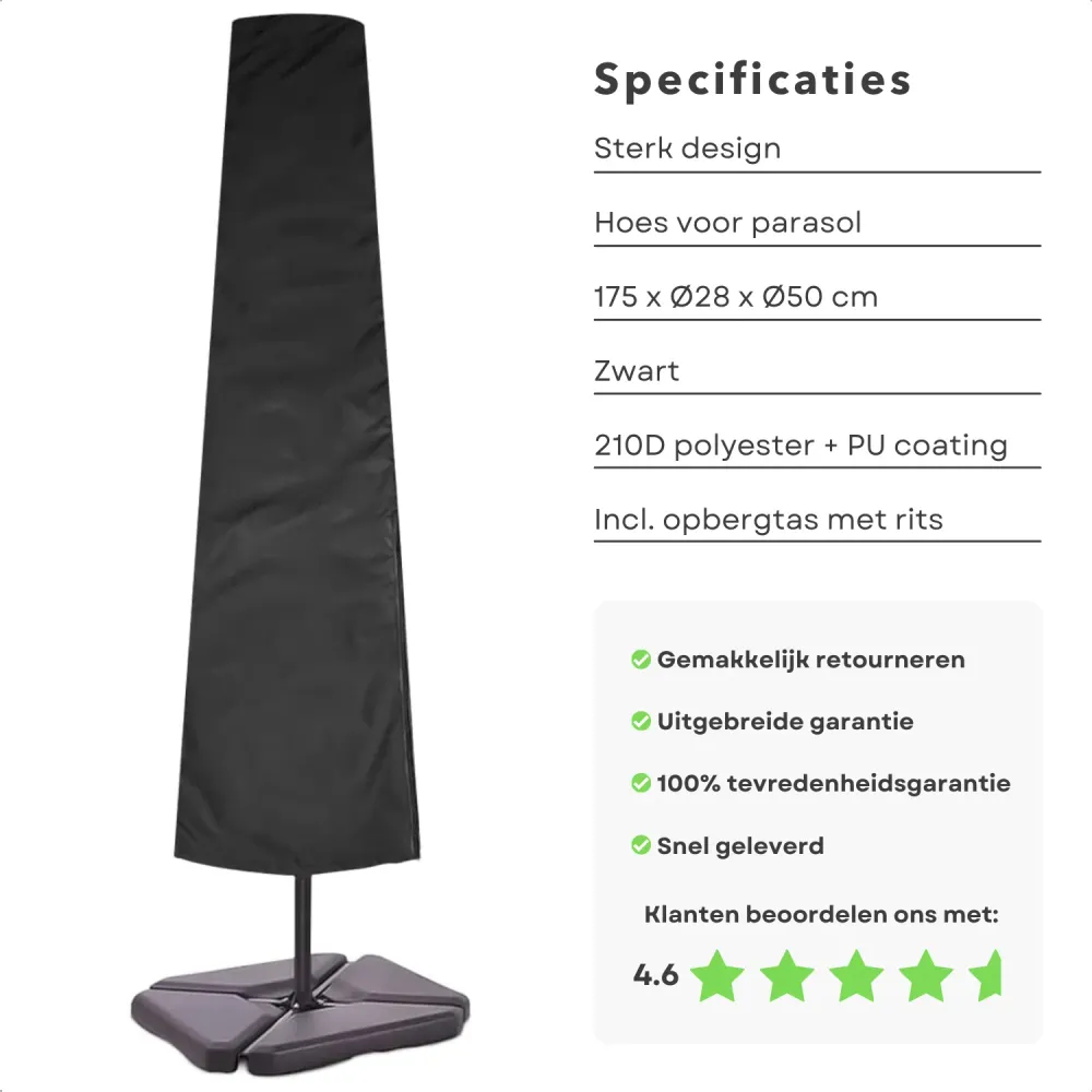 Cheqo® Afdekhoes Parasol - Parasolhoes Staande Parasol - Beschermt tegen Regen, Zon, Vorst, Vuil & Bladeren - 210d Polyest...