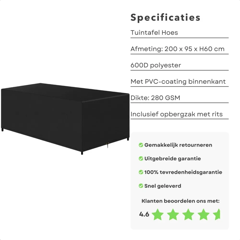 Cheqo® Waterdichte Afdekhoes voor Tuintafel - Zware Kwaliteit - Tafel Beschermhoes - 200 x 95 x H60 cm - Incl. Opbergzak -...