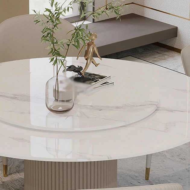 Actueel 1/4/5/7 Pieces Round Dining Set Sintered Stone Dining Table Set Leather Chairs Eenvoudig Schoon te Houden