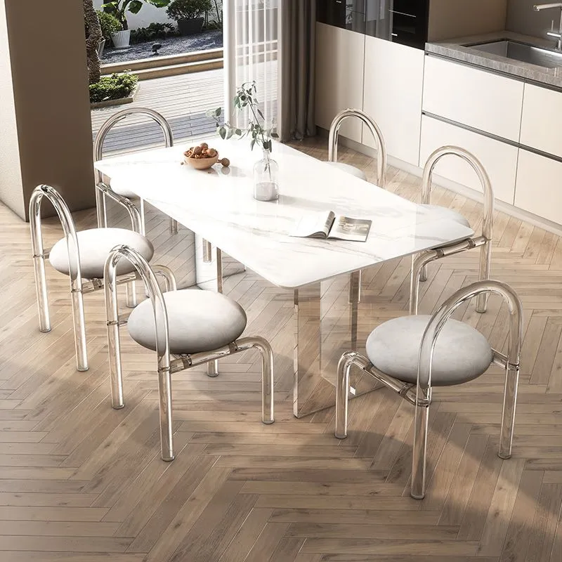 Eigentijds Style 1/2/5/7 Pieces Dining Chairs Set Stone Rectangle Furniture White
