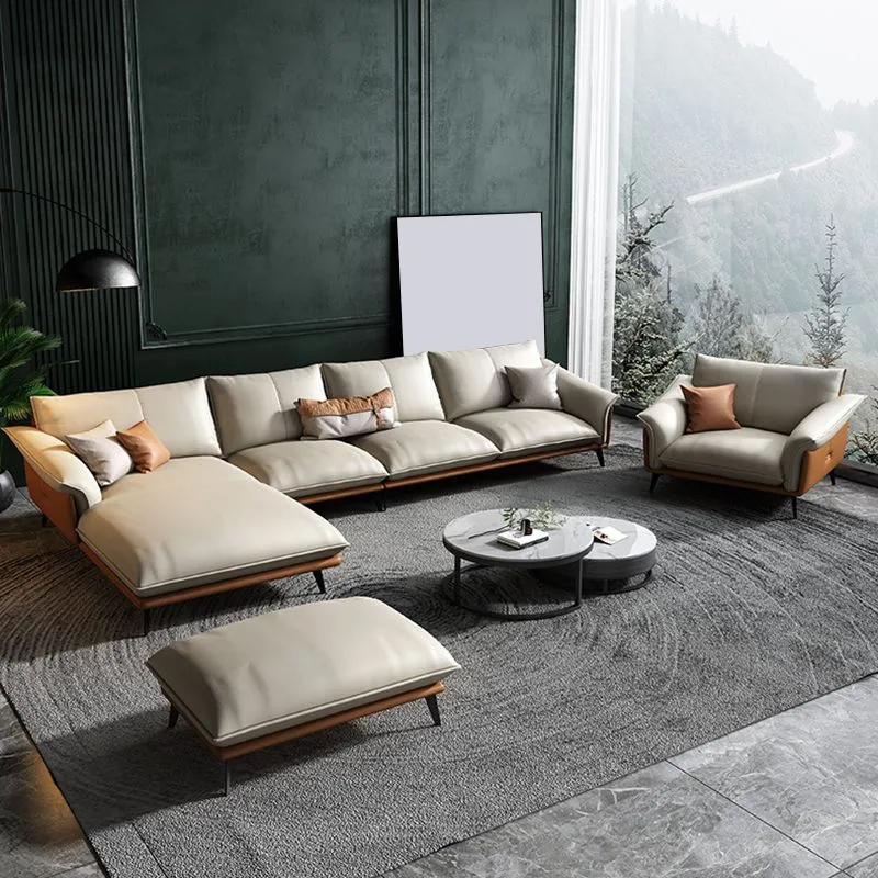 Leder Sponge Padded Seat Pillow Back Sectional White/orange/green/grey Sofa White