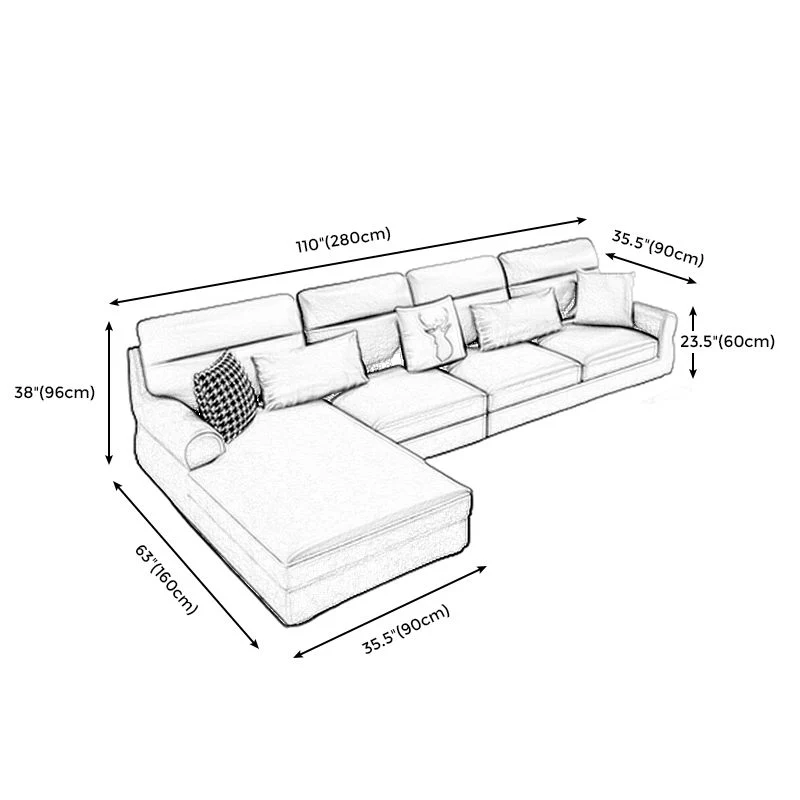 L-Shape Rolled Arm Pillowed Back Cushions Sectional Sofa Chaise Snel te Monteren | Complete Set