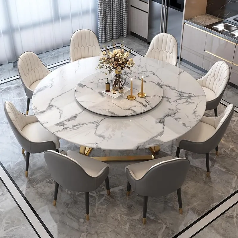 Met Eettafel Round Dining Table Set 1/4/5/7/9 Pcs Marble Dining Table Upholstered Chairs
