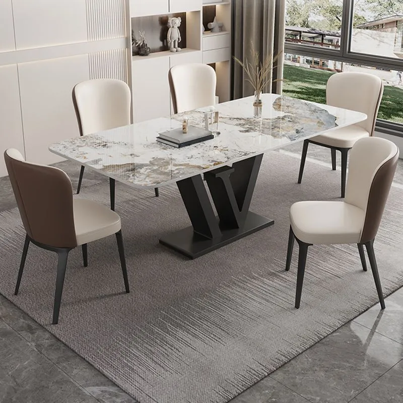 Modern 1/2/5/6 Pieces Dining Set Sintered Stone Dining Table Set Lederen Chairs