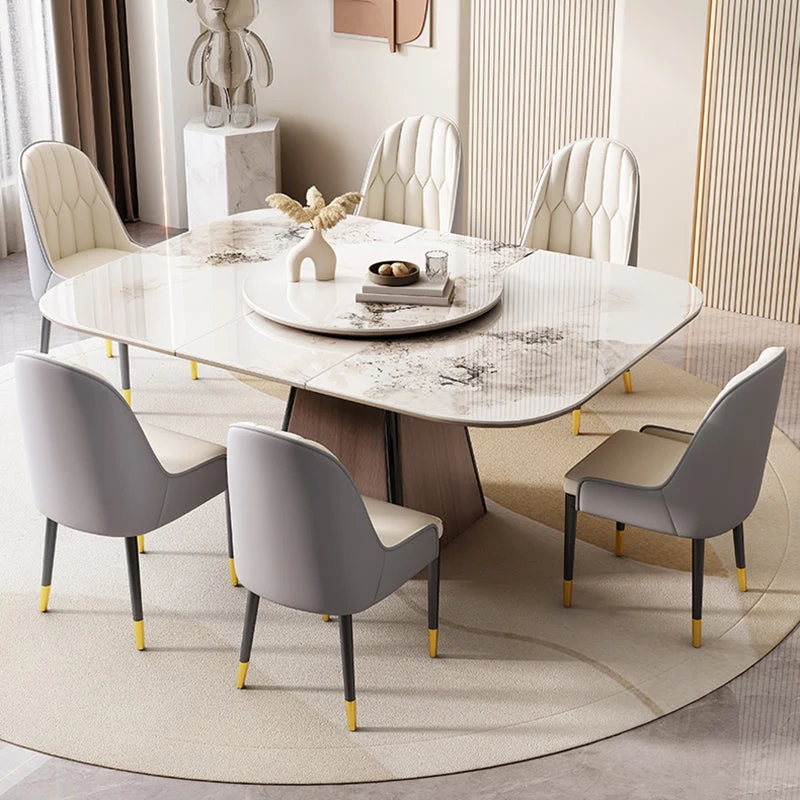 Modern Ivoor Stone Top Dining Set 1/5/7 Pieces Dining Table Set Padded Chairs
