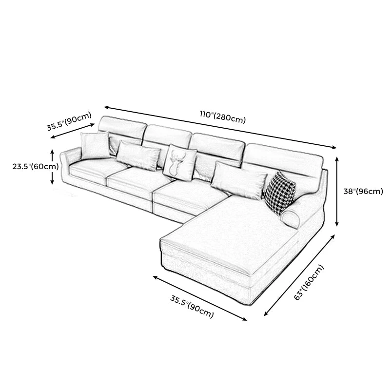 Moderne L-Shape Rolled Arm Pillowed Back Cushions Sectional Sofa Chaise