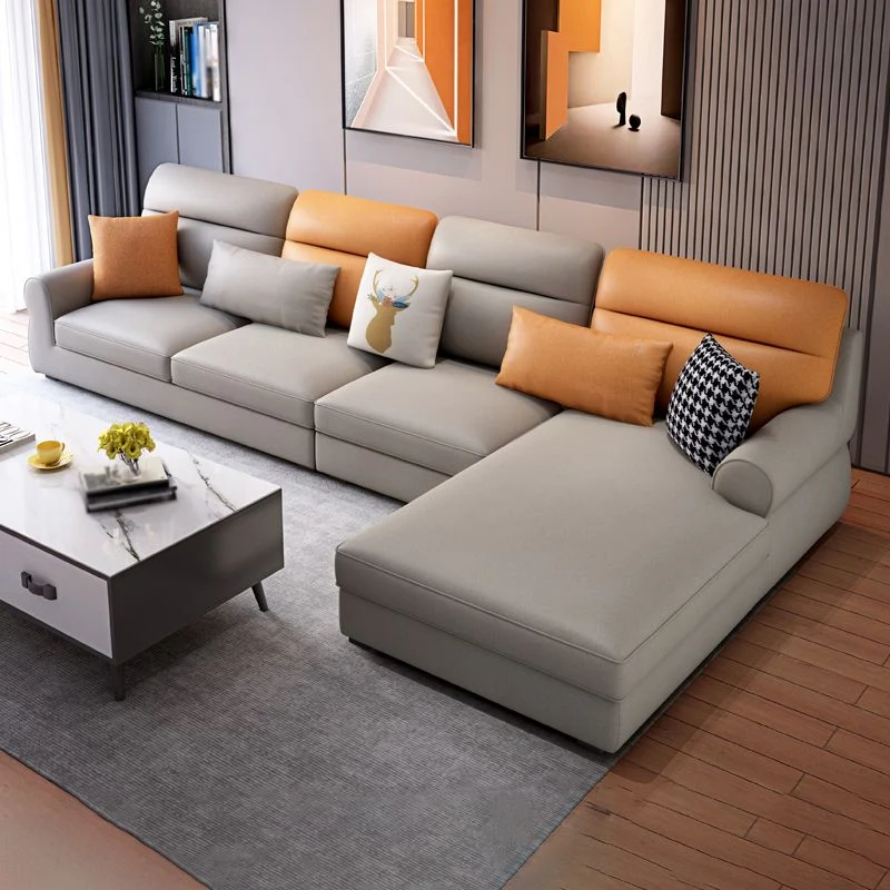 Moderne L-Shape Rolled Arm Pillowed Back Cushions Sectional Sofa Chaise