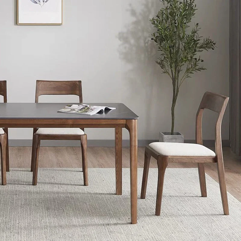 Rattan Eigentijds Solid Wood Side Chair Open Back Dining Side Chair Solid Wood Legs Wood